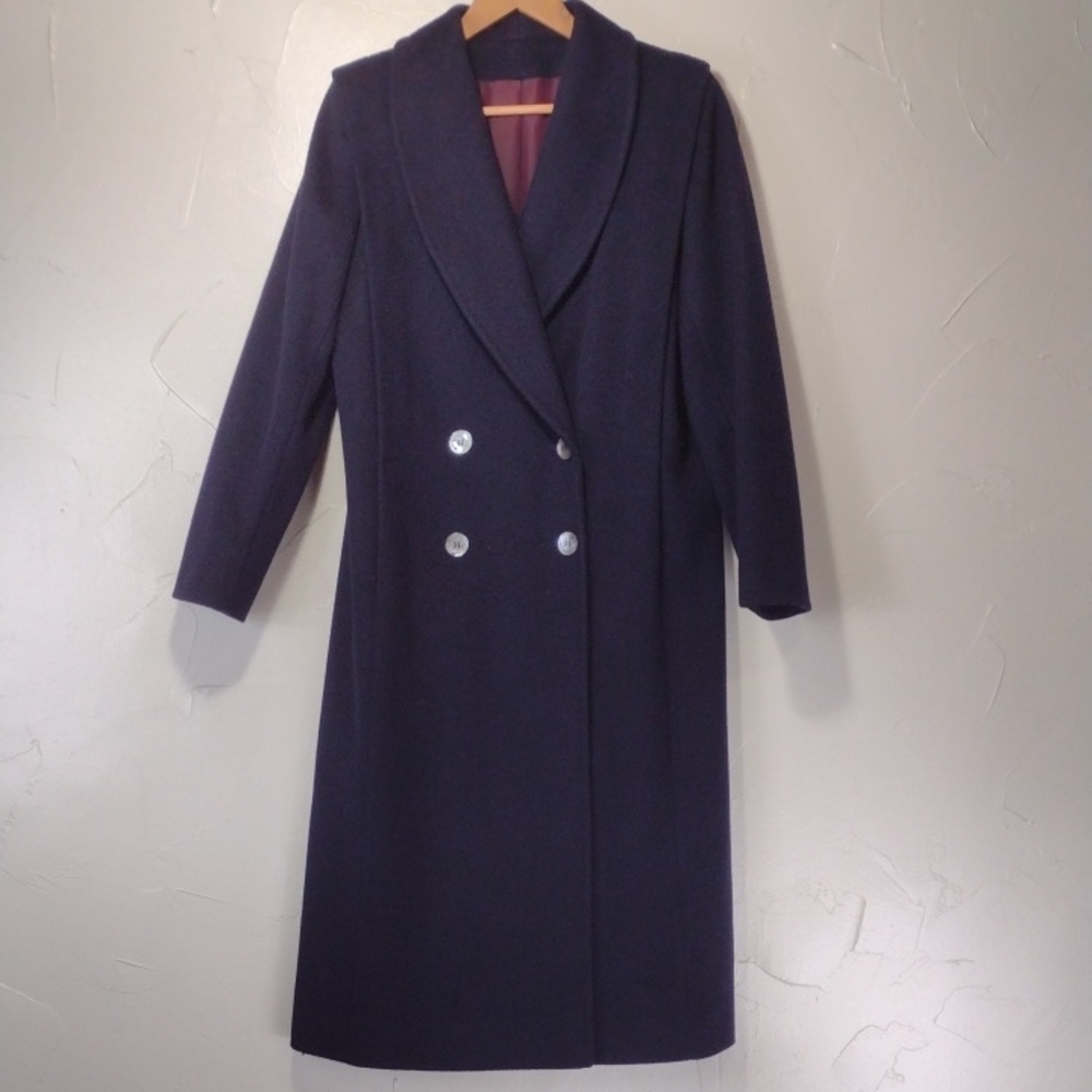 Union Made 80s Double-Breasted Navy Blue Wool Long Coat Women's Large